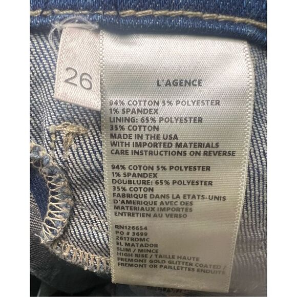 L'Agence El Matador French Slim in Fremont Gold Glitter Coated Ankle Jeans NWt S - Picture 7 of 8